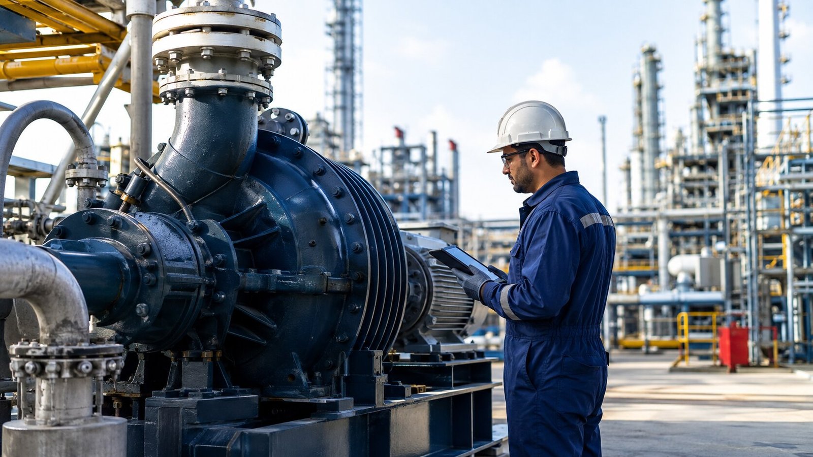 DTT technician performing on-site electrical testing on industrial equipment in Jubail